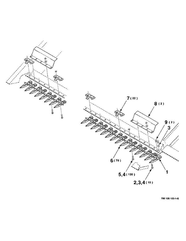 Схема запчастей Case IH 8240 - (3-32) - GUARD ASSEMBLY, 35 FOOT ONLY (58) - ATTACHMENTS/HEADERS