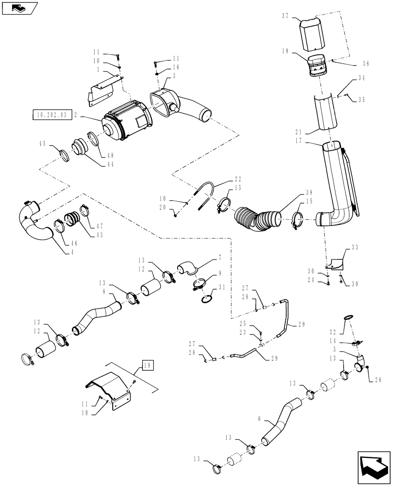 Схема запчастей Case IH STEIGER 350 - (10.202.01[01]) - AIR CLEANER - AIR INTAKE PARTS - STEIGER 350 (10) - ENGINE