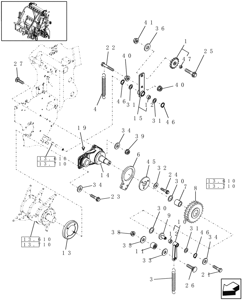 Схема запчастей Case IH RB464 - (13.460) - PICKUP, ROTOR DRIVE, LH (13) - FEEDER