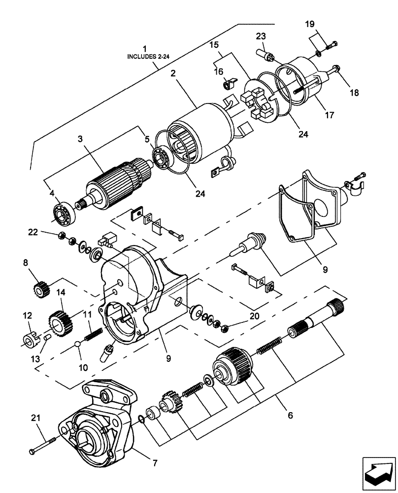 Схема запчастей Case IH FARMALL 55 - (01.08) - STARTING MOTOR (01) - ENGINE