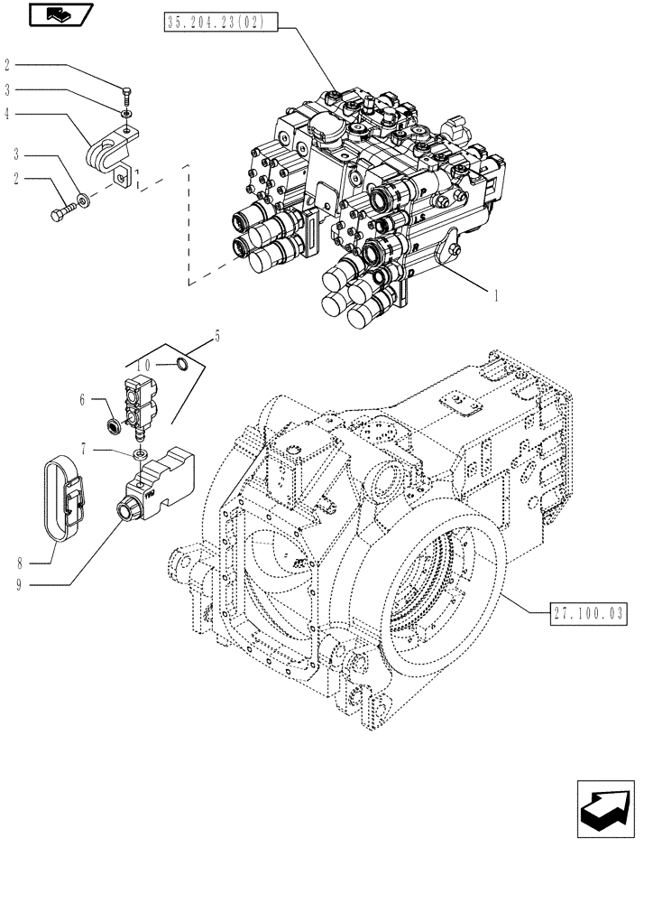 Схема запчастей Case IH MAGNUM 190 - (35.700.02[02]) - REMOTE VALVE SPILLAGE COLLECTION WITH 4 ELEMENTS, WITH CONTINUOUSLY VARIABLE TRANSMISSION (35) - HYDRAULIC SYSTEMS