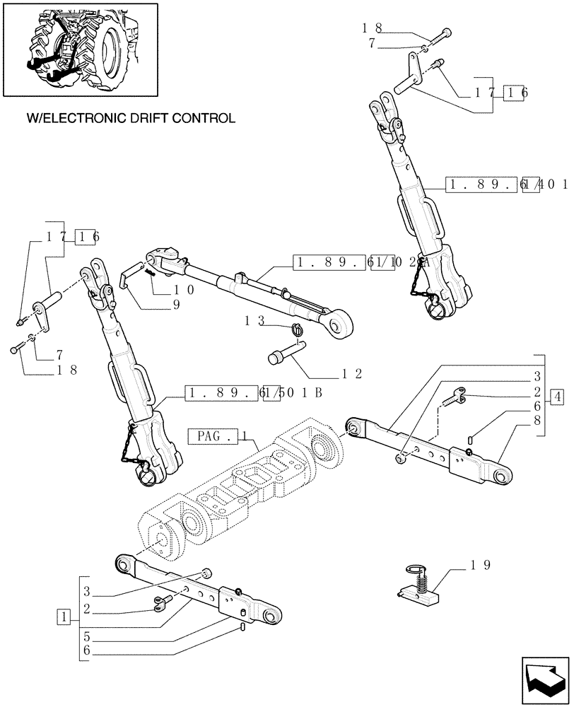 Схема запчастей Case IH MXU100 - (1.89.6/02[02]) - (VAR.903) IMPLEMENT LINKAGE DEVICE WITH TELESCOPIC ARMS - TOP LINK, TIE-RODS AND ARMS - C5036 (09) - IMPLEMENT LIFT