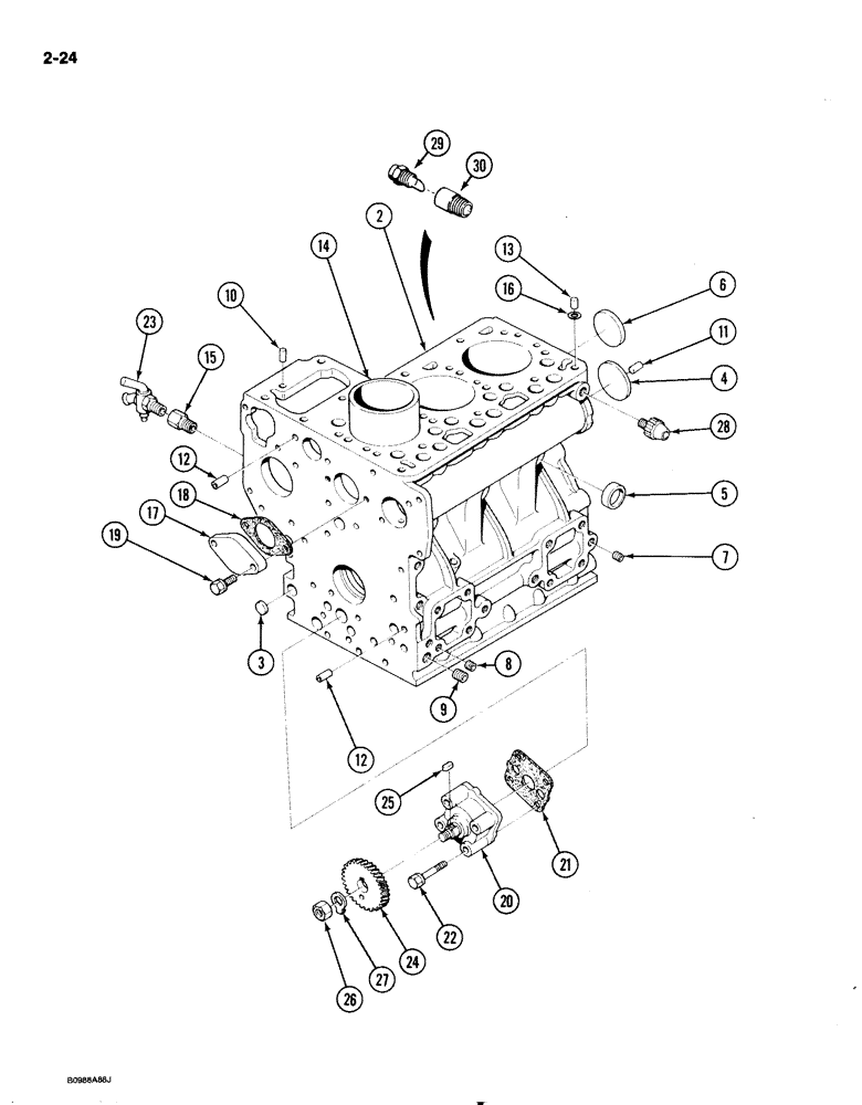 Схема запчастей Case IH 1818 - (2-024) - CYLINDER BLOCK ASSEMBLY, DIESEL MODELS (02) - ENGINE