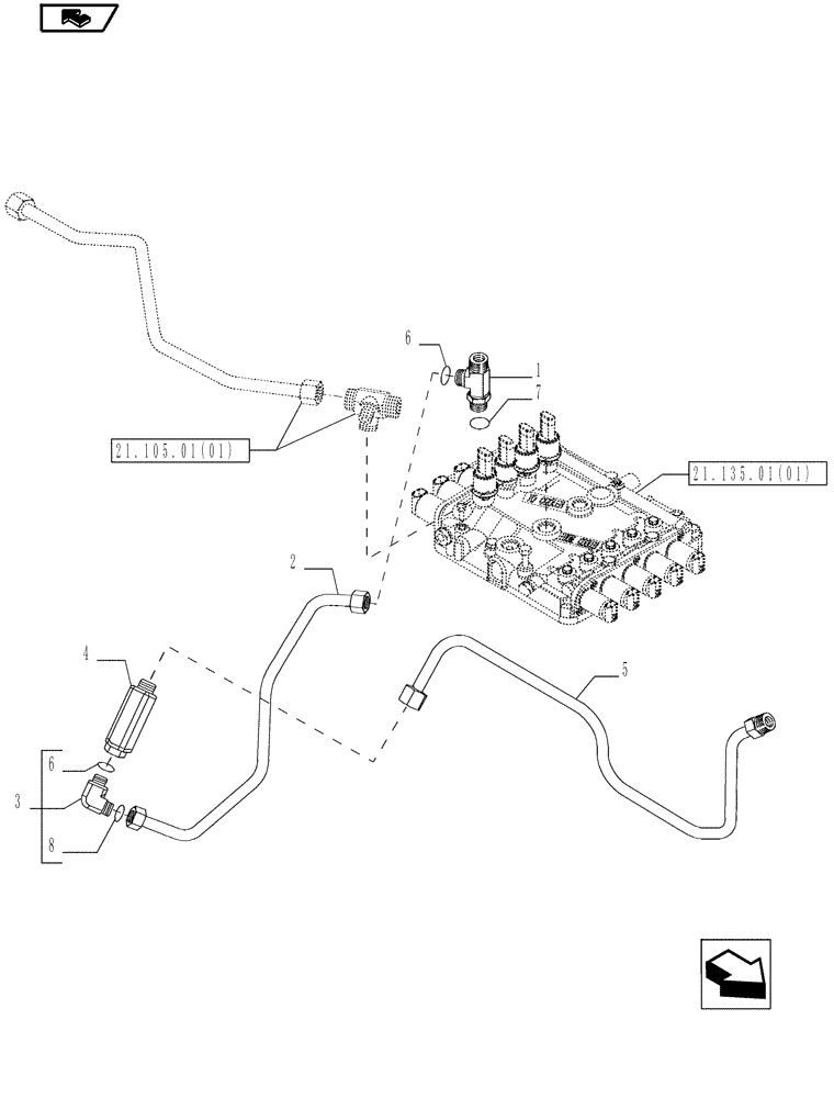 Схема запчастей Case IH MAGNUM 180 - (21.105.01[02]) - GEARBOX LUBRICATION, PIPES, WITH POWERSHIFT TRANSMISSION (21) - TRANSMISSION