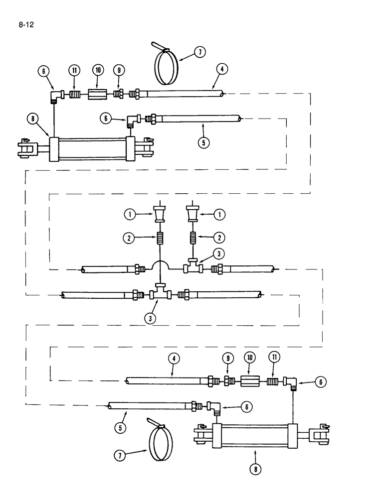 Схема запчастей Case IH 365 - (8-12) - HYDRAULIC CIRCUIT, WING FOLDING, MACHINES BUILT P.I.N 10371 AND AFTER (08) - HYDRAULICS