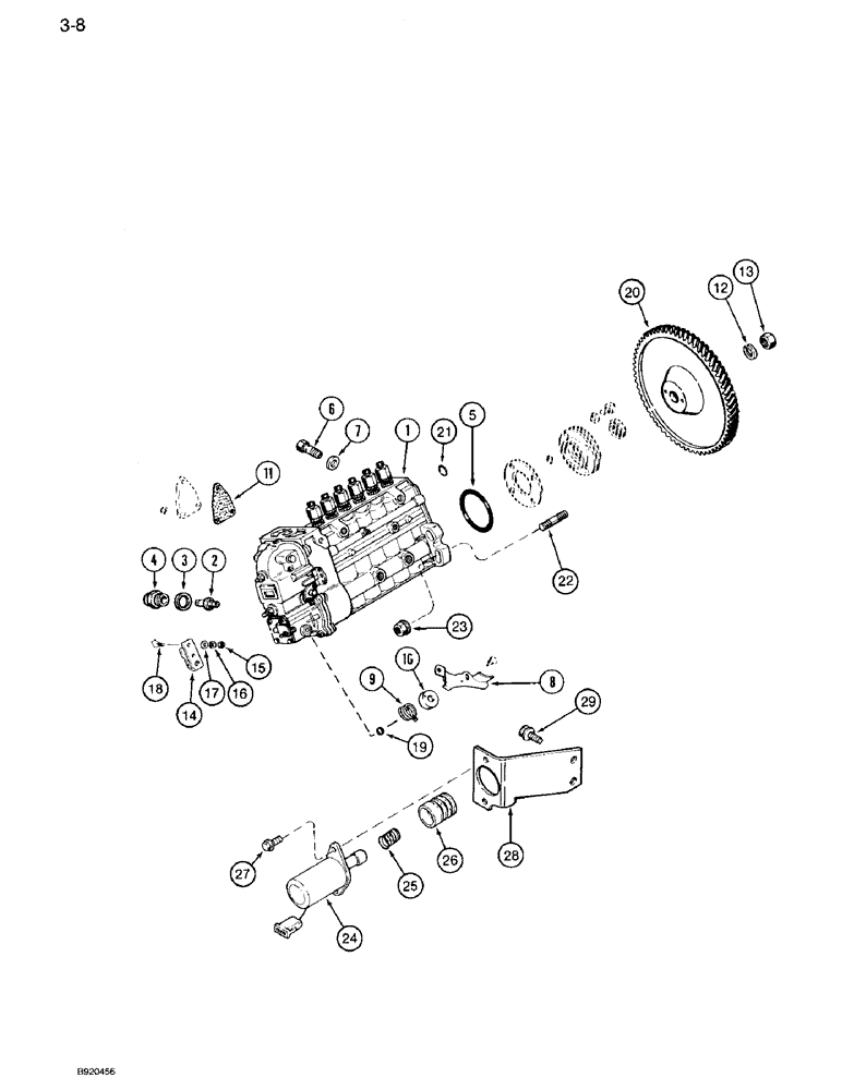 Схема запчастей Case IH 7120 - (3-08) - FUEL INJECTION PUMP AND DRIVE, 6T-830 ENGINE, 7120 TRACTOR ONLY, PRIOR TO ENGINE SERIAL NO. 44827264 (03) - FUEL SYSTEM