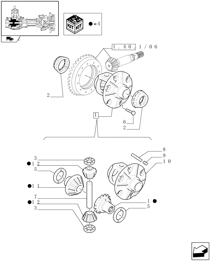 Схема запчастей Case IH FARMALL 85U - (1.40.1/07) - FRONT AXLE WITH DIFFERENTIAL LOCK - DIFFERENTIAL (VAR.330308) (04) - FRONT AXLE & STEERING