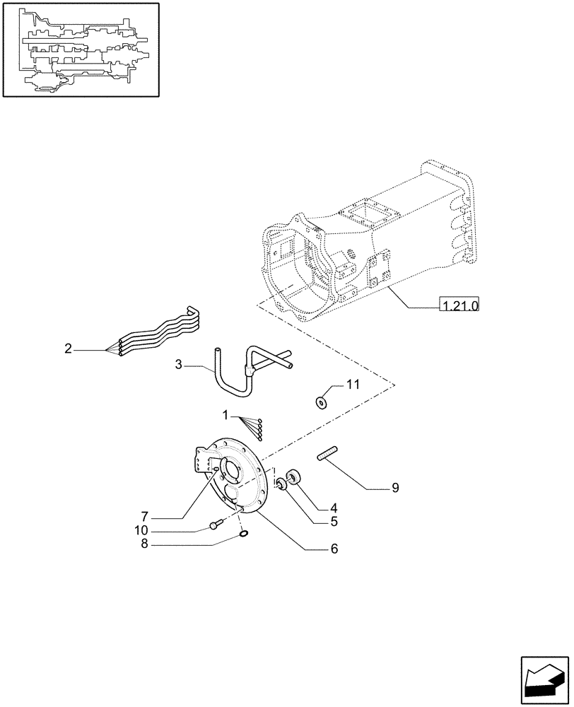 Схема запчастей Case IH MXU100 - (1.21.0/01[01A]) - (VAR.129-140-147) 16X16 (SPS) GEARBOX - PIPES AND FRONT COVER - D5890 (03) - TRANSMISSION