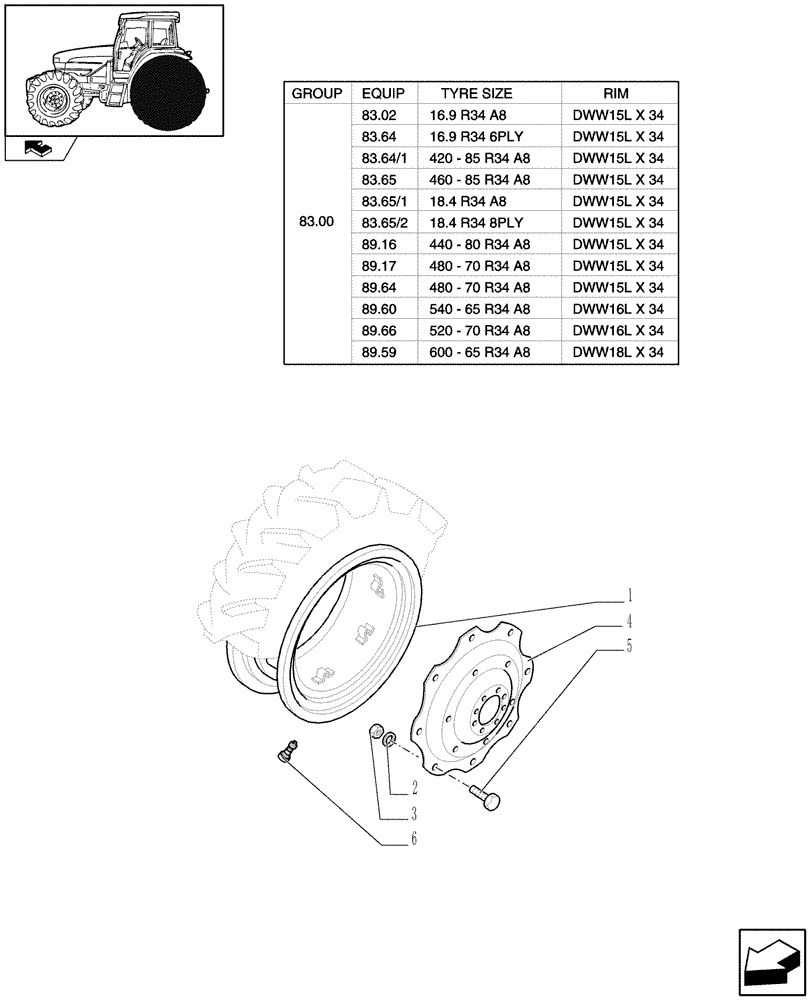 Схема запчастей Case IH FARMALL 85U - (83.00[03]) - REAR WHEELS (11) - WHEELS/TRACKS