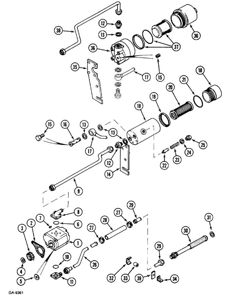 Схема запчастей Case IH 533 - (8-498) - HYDRAULIC PUMP, OIL LINES, PRESSURE OIL FILTER (08) - HYDRAULICS