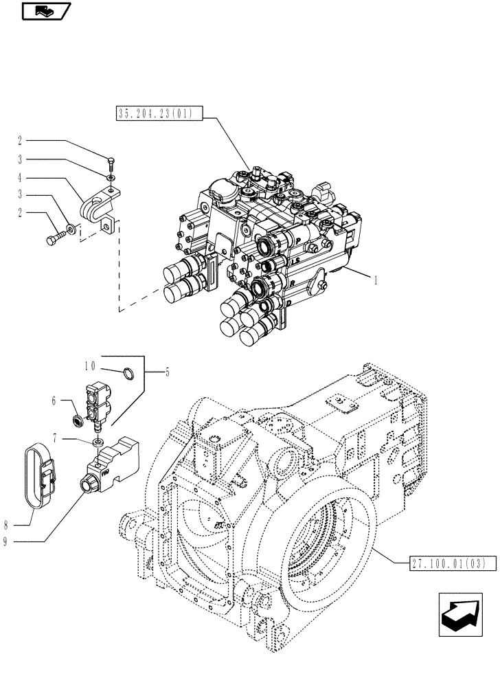 Схема запчастей Case IH MAGNUM 190 - (35.700.01[01]) - REMOTE VALVE SPILLAGE COLLECTION WITH 3 ELEMENTS, WITH POWERSHIFT TRANSMISSION (35) - HYDRAULIC SYSTEMS