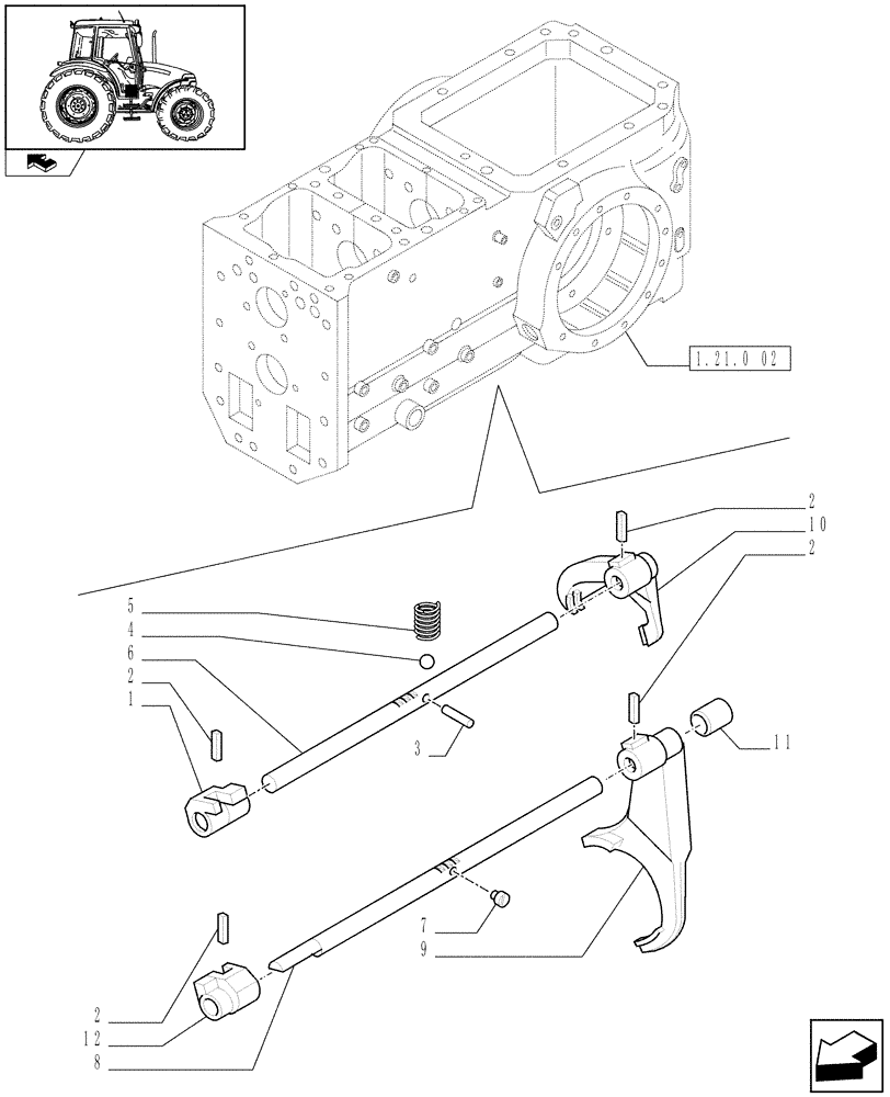 Схема запчастей Case IH FARMALL 80 - (1.32.2[02]) - CENTRAL REDUCTION GEARS CONTROLS - ROD AND FORK (03) - TRANSMISSION