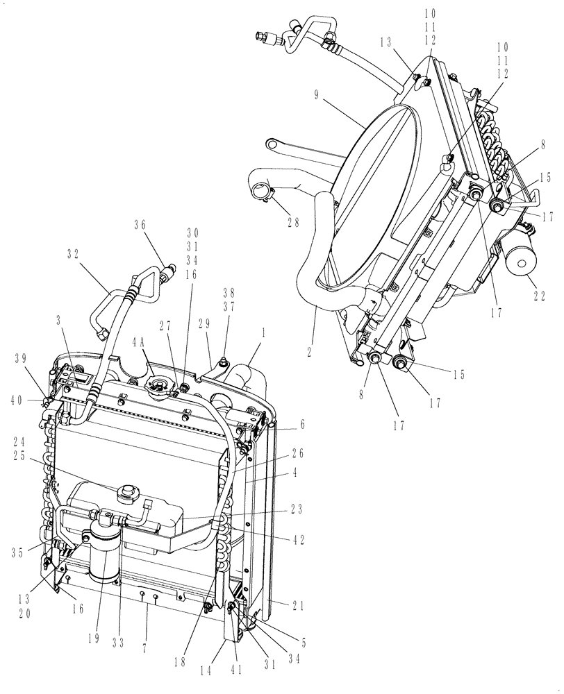 Схема запчастей Case IH FARMALL 40 - (02.01) - RADIATOR-CONDENSOR W/CAB (02) - ENGINE EQUIPMENT