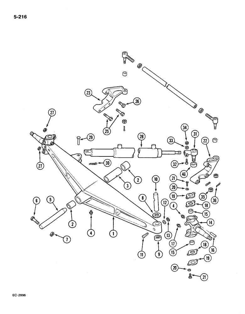 Схема запчастей Case IH 585 - (5-216) - AXLE, FRONT, SWEPT BACK CAST (05) - STEERING