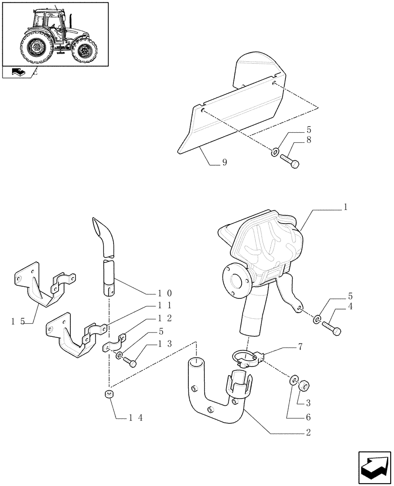 Схема запчастей Case IH FARMALL 60 - (1.15.1) - MUFFLER - PIPE, COLLARS AND SUPPORT (02) - ENGINE EQUIPMENT