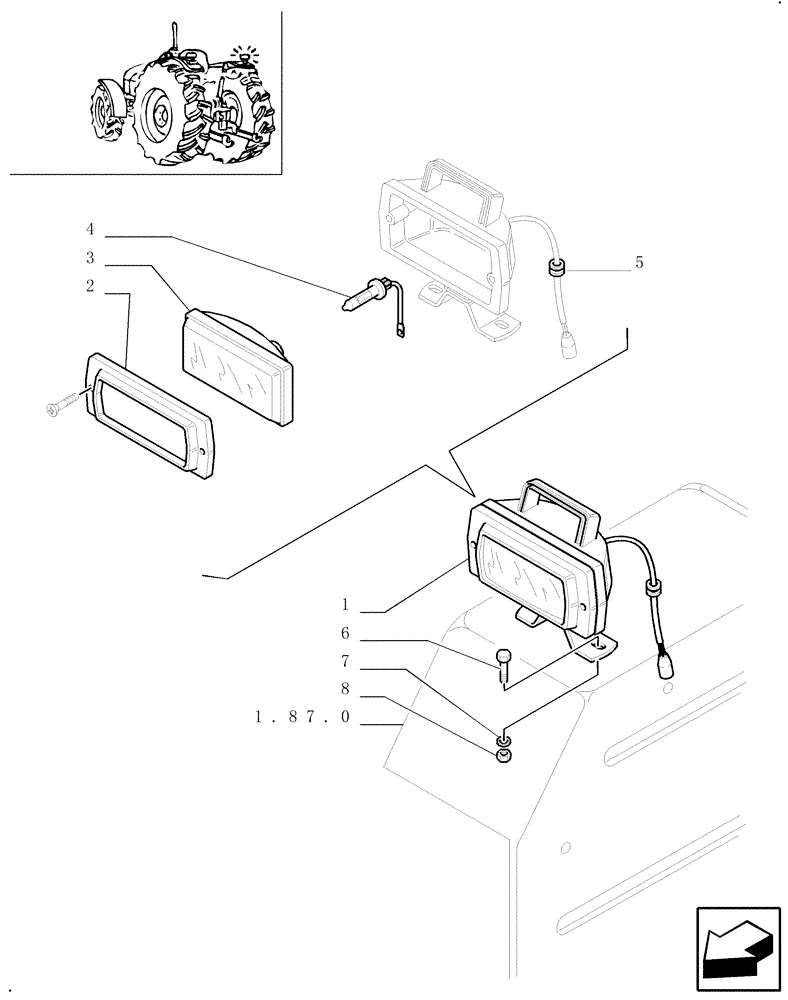 Схема запчастей Case IH JX90U - (1.91.7/04) - (VAR.767) REAR SPOT LAMP APPLICATION (LESS CAB) (10) - OPERATORS PLATFORM/CAB