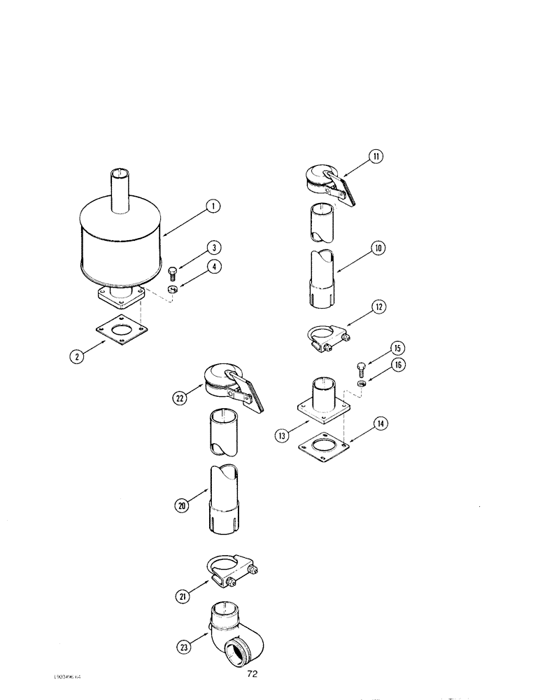 Схема запчастей Case IH 4390 - (072) - EXHAUST SYSTEM, MUFFLER 