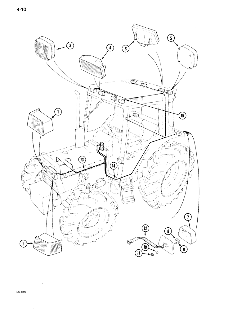 Схема запчастей Case IH 995 - (4-10) - LIGHTS AND HARNESS, TRACTOR WITH CAB (04) - ELECTRICAL SYSTEMS