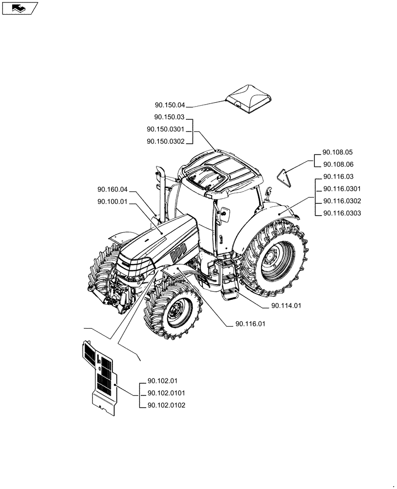 Схема запчастей Case IH PUMA 230 - (90.000.00[03]) - PICTORIAL INDEX - PLATFORM, CAB, BODYWORK AND DECALS (90) - PLATFORM, CAB, BODYWORK AND DECALS