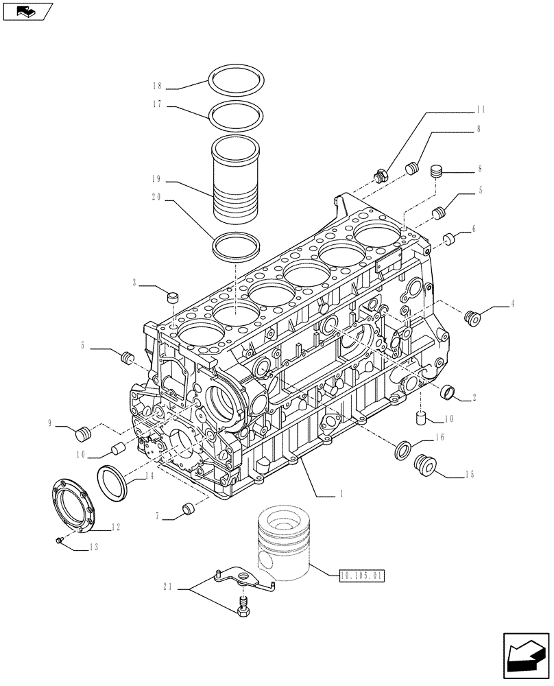 Схема запчастей Case IH F3BFE613D A007 - (10.001.02) - CYLINDER BLOCK & RELATED PARTS (504075688-504242485-504114488-504045977) (10) - ENGINE