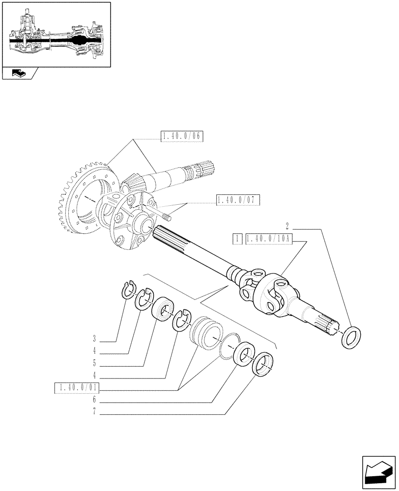 Схема запчастей Case IH FARMALL 85C - (1.40.0/10[01]) - 4WD FRONT AXLE - DIFFERENTIAL GEARS AND SHAFT (04) - FRONT AXLE & STEERING