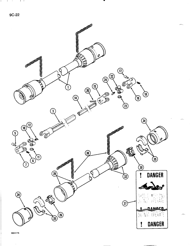 Схема запчастей Case IH 1020 - (9C-22) - AUGER AND KNIFE DRIVE SHAFT, 15, 16-1/2, 17-1/2 AND 20 FOOT HEADER, BONDIOLI AND PAVESI (58) - ATTACHMENTS/HEADERS