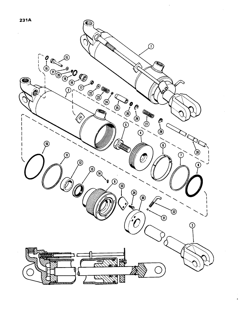 Схема запчастей Case IH 1270 - (231A) - G33769 REMOTE HYDRAULIC CYLINDER, 4 X 8 CYLINDER, W/ CENTER BEARING, W/ GLAND IDENTIFICATION GROOVE (08) - HYDRAULICS