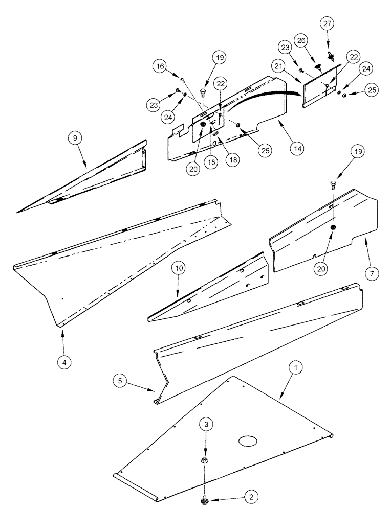 Схема запчастей Case IH 420 TIER 3 - (09F-09) - PLANT GUARD - PAN, COVERS AND MUD SHIELDS - ALL 4 AND 5 ROW MODELS (12) - CHASSIS