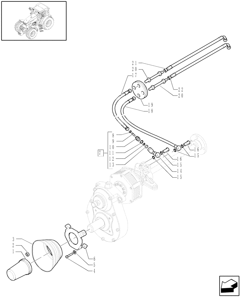 Схема запчастей Case IH MXU110 - (1.80.5/03[02]) - (VAR.558-559-562-563) FRONT HPL AND FRONT PTO WITH SHAFT WITH 6 SPLINES - GUARDS AND PIPES (07) - HYDRAULIC SYSTEM