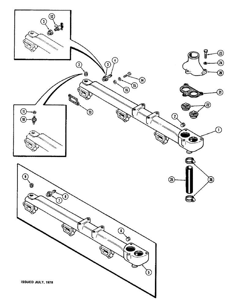 Схема запчастей Case IH 1570 - (006) - WATER MANIFOLD AND THERMOSTAT, 504BDT DIESEL ENGINE (02) - ENGINE