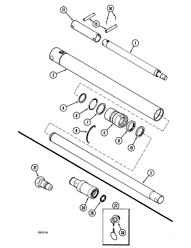 Схема запчастей Case IH 1688 - (8-36) - HEADER LIFT CYLINDER ASSEMBLY, HEADER LIFT CYLINDER MOUNTING, HYDRAULIC COUPLINGS (07) - HYDRAULICS