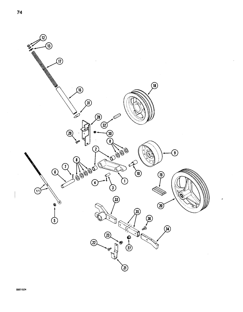 Схема запчастей Case IH 1680 - (074) - SEPARATOR DRIVE PULLEY AND IDLER, EXTENDED LENGTH CLEANING SYSTEM (72) - SEPARATION