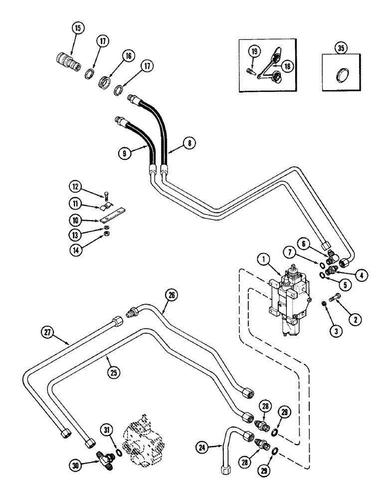 Схема запчастей Case IH 2090 - (8-396) - REMOTE HYDRAULICS, VALVE, HOSES AND COUPLINGS, ONE CIRCUIT SYSTEM (08) - HYDRAULICS