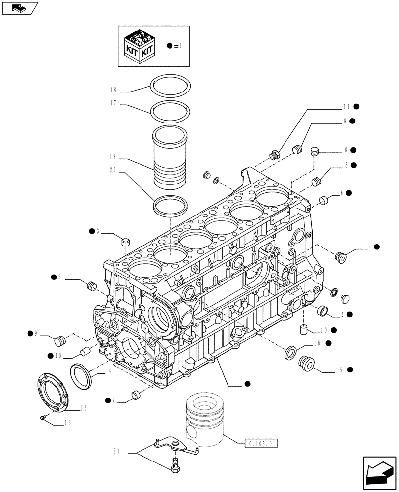 Схема запчастей Case IH F3BFE613B A001 - (10.001.02) - CYLINDER BLOCK & RELATED PARTS (504112913 - 504045977 - 504242485 - 504114488) (10) - ENGINE