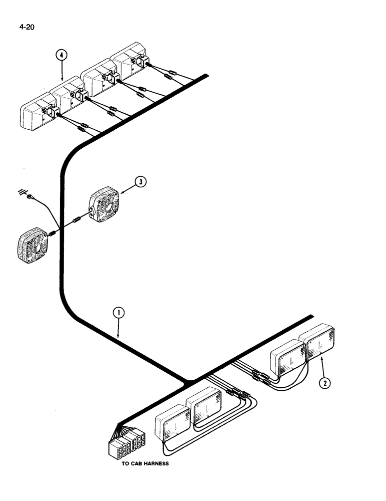 Схема запчастей Case IH 3394 - (4-20) - FOUR POST ROPS HEADLINER WIRING (04) - ELECTRICAL SYSTEMS