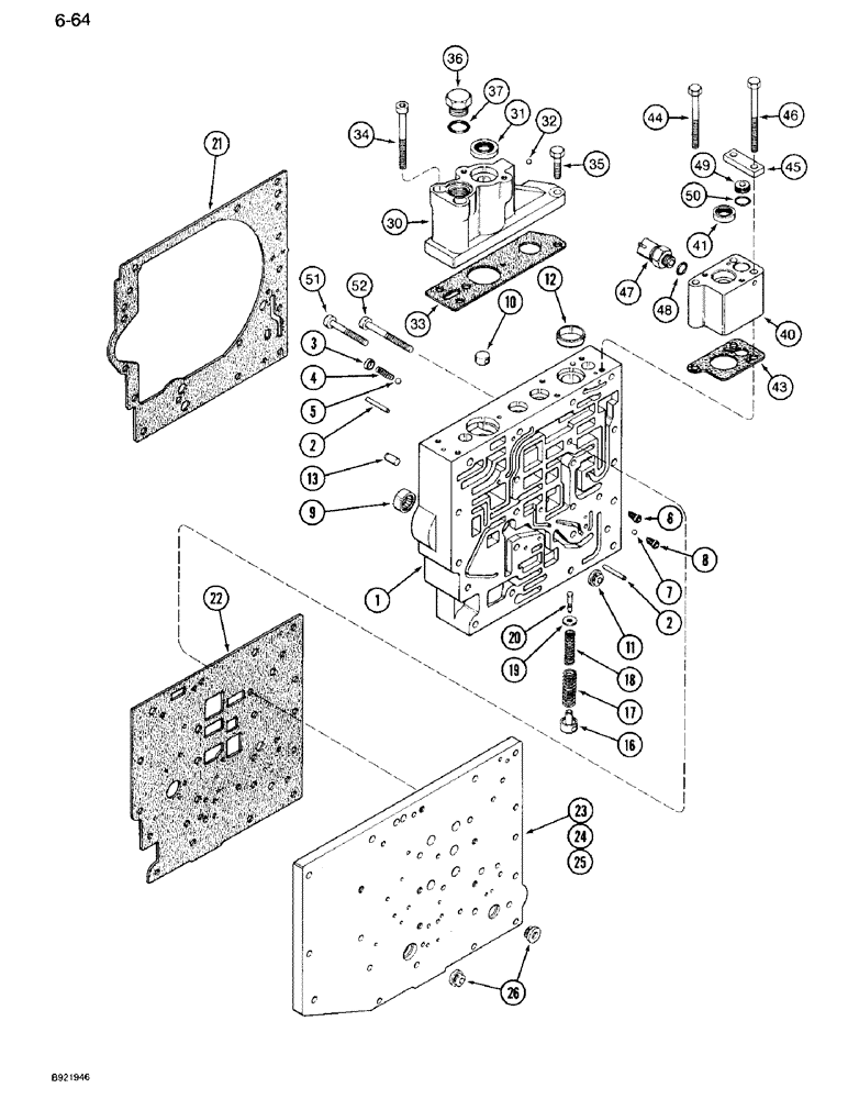 Схема запчастей Case IH 7110 - (6-064) - TRANSMISSION CONTROL VALVE ASSEMBLY, BODY SECTION AND BODY PLATE, TWO SPEED REVERSE VALVES (06) - POWER TRAIN