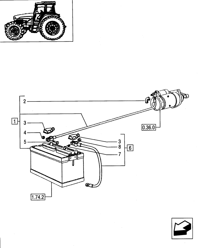 Схема запчастей Case IH JX55 - (1.75.3) - STARTING WIRES (06) - ELECTRICAL SYSTEMS