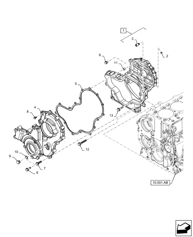 Схема запчастей Case IH F5CE5454B A005 - (10.102.AK) - ENGINE BLOCK FRONT COVER (10) - ENGINE