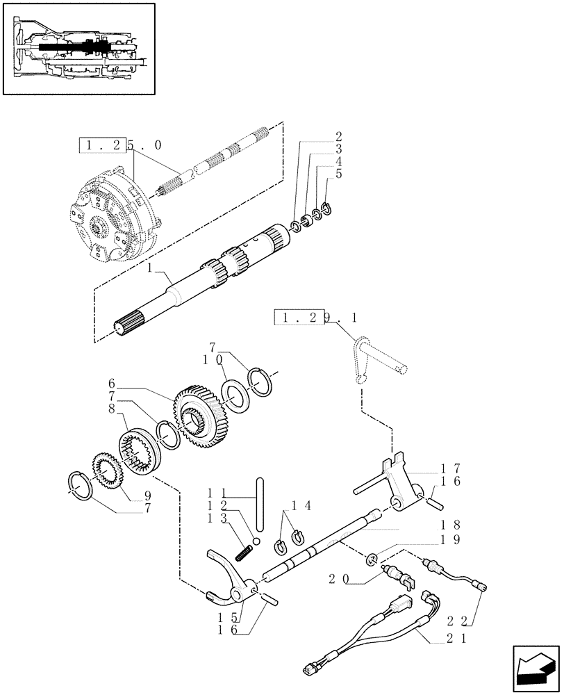 Схема запчастей Case IH JX1095N - (1.28.1/01) - (VAR.111/1) CREEPER TRANSMISSION 28X16 (30KM/H) - CLUTCH SHAFT (03) - TRANSMISSION