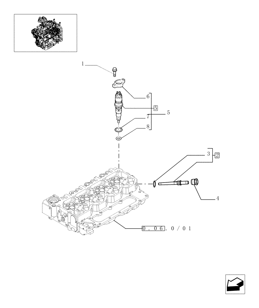 Схема запчастей Case IH MAXXUM 130 - (0.14.0/02[02]) - INJECTION EQUIPMENT - INJECTOR (STD + VAR.330003-332115-332116) (01) - ENGINE