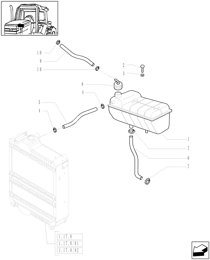 Схема запчастей Case IH MAXXUM 115 - (1.17.2[01]) - COOLING - EXPANSION TANK (02) - ENGINE EQUIPMENT