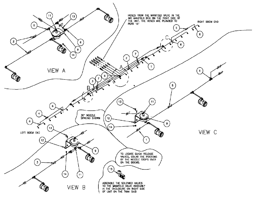 Схема запчастей Case IH 610 - (03-030) - 5-SECTION 70 BOOM GROUP, PNEUMATIC COMPONENTS 30" SPACING (09) - BOOMS