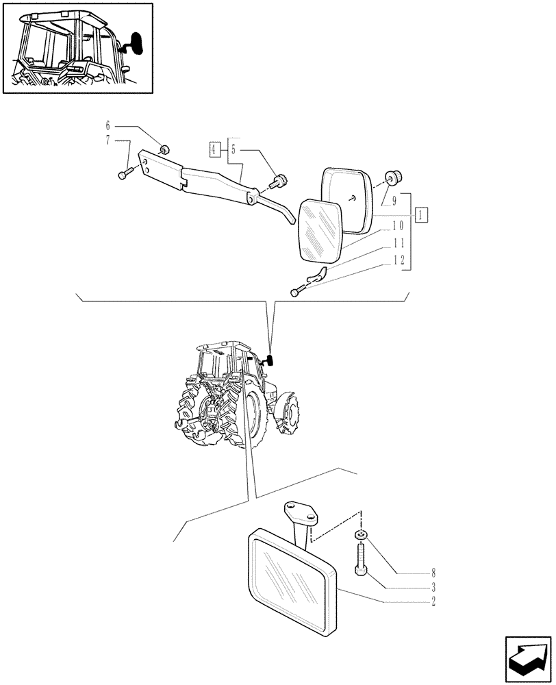 Схема запчастей Case IH MAXXUM 110 - (1.93.6/01) - TELESCOPIC REAR VIEW MIRROR (10) - OPERATORS PLATFORM/CAB