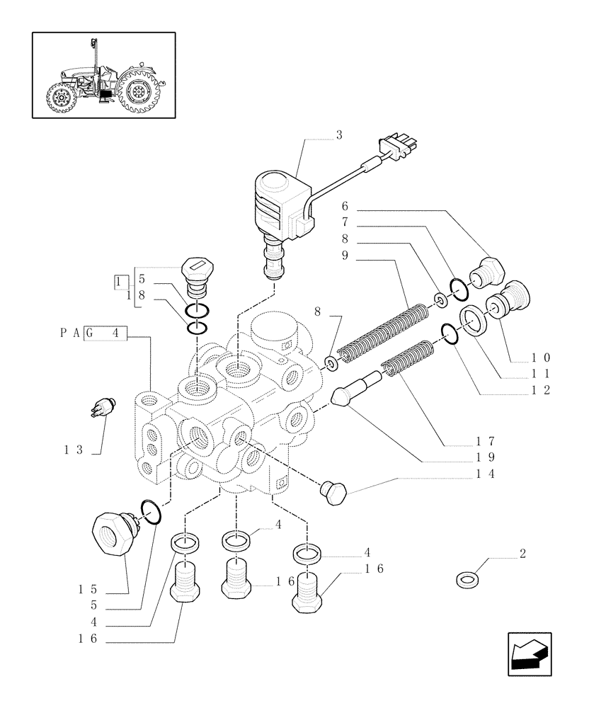 Схема запчастей Case IH JX1095C - (1.33.1/01[05]) - 4WD ELECTRO-HYDRAULIC COUPLING - SOLENOID VALVE (04) - FRONT AXLE & STEERING