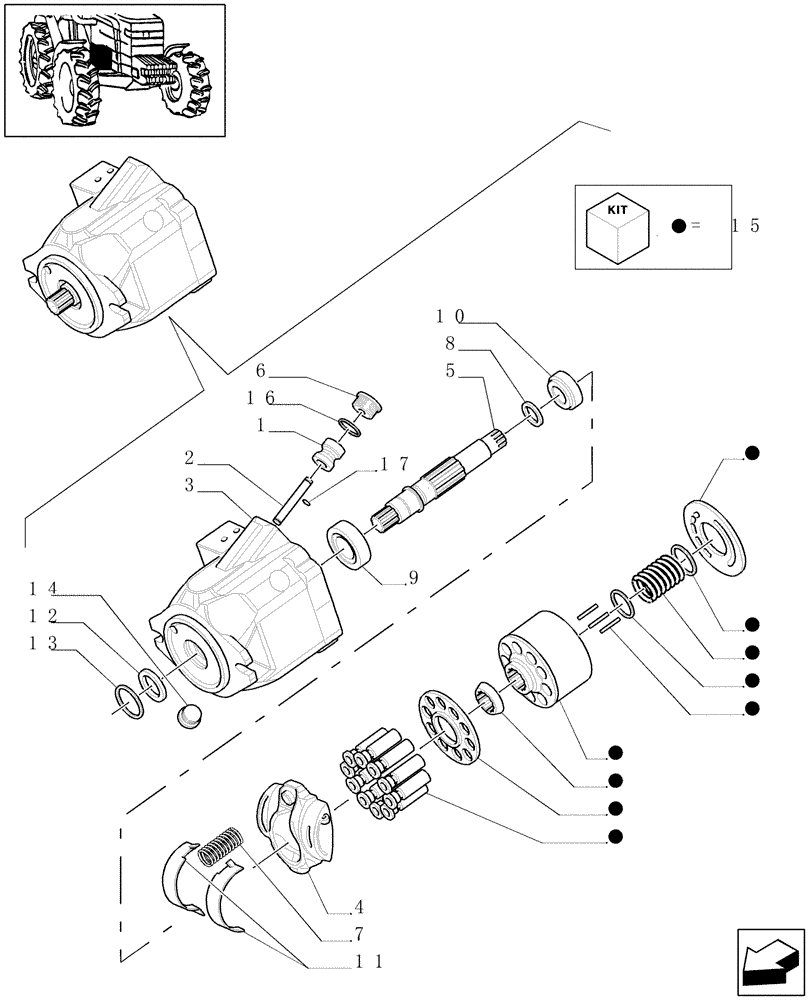 Схема запчастей Case IH MAXXUM 110 - (1.32.8/02A) - (113 L/MIN) HYDRAULIC PUMP - BREAKDOWN (VAR.330835-331836-332836-333836-334835-335836-336835-337835-338835-339835-390835-391835 / 743744) (03) - TRANSMISSION