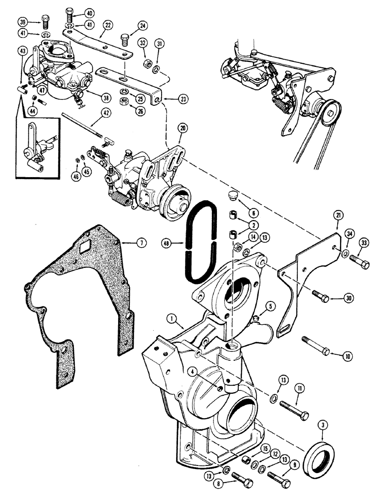 Схема запчастей Case IH 660 - (409A) - TIMING GEAR COVER, THROTTLE AND GOVERNOR, 201 SPARK IGNITION ENG., 1ST USED ENG. SERIAL NO. 2616145 