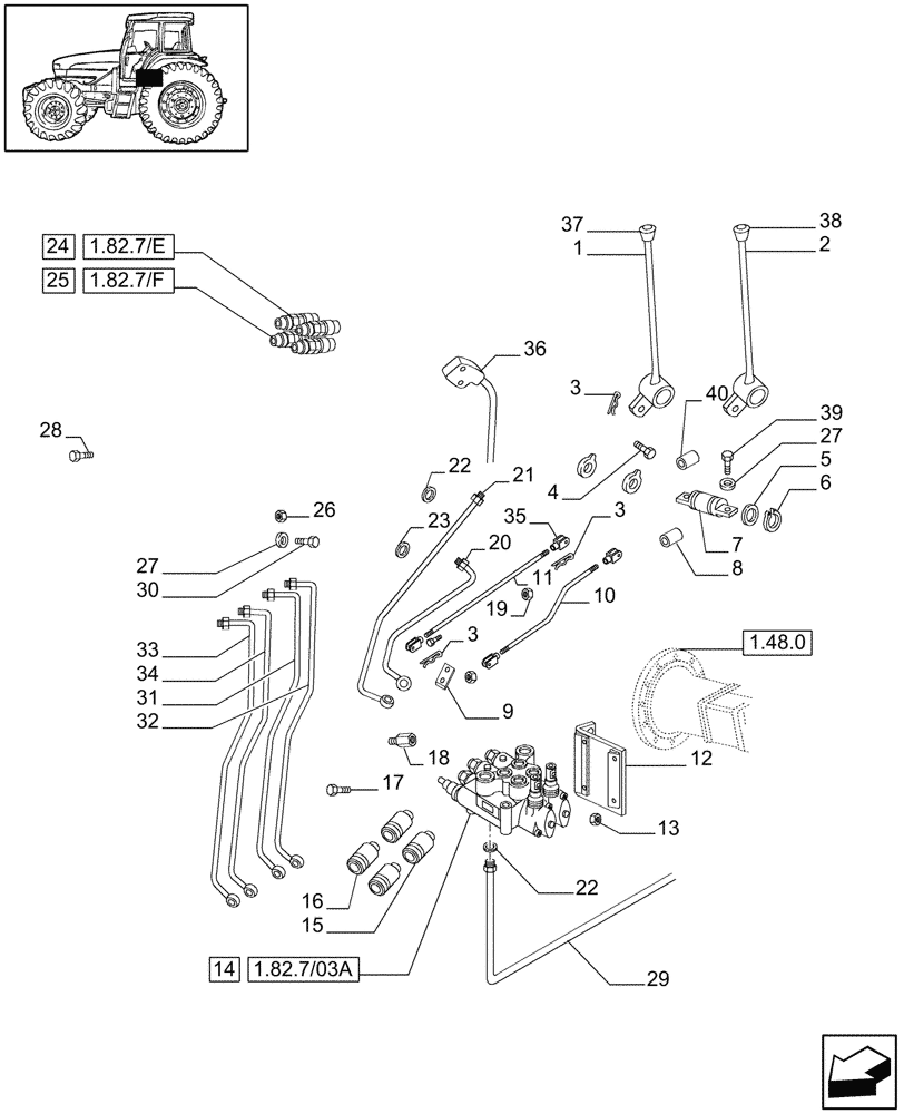 Схема запчастей Case IH JX85 - (1.82.7/03) - (VAR.413) 2 CONTROL VALVES (1 S/D + 1 DOUBLE ACTING W/FLOAT W/KICK OUT) (07) - HYDRAULIC SYSTEM