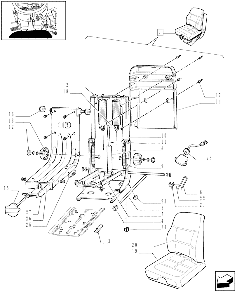 Схема запчастей Case IH JX1060C - (1.92.85/07A) - (VAR.956/1) "MT" SEAT WITH SWITCH - BREAKDOWN - L/CAB (10) - OPERATORS PLATFORM/CAB