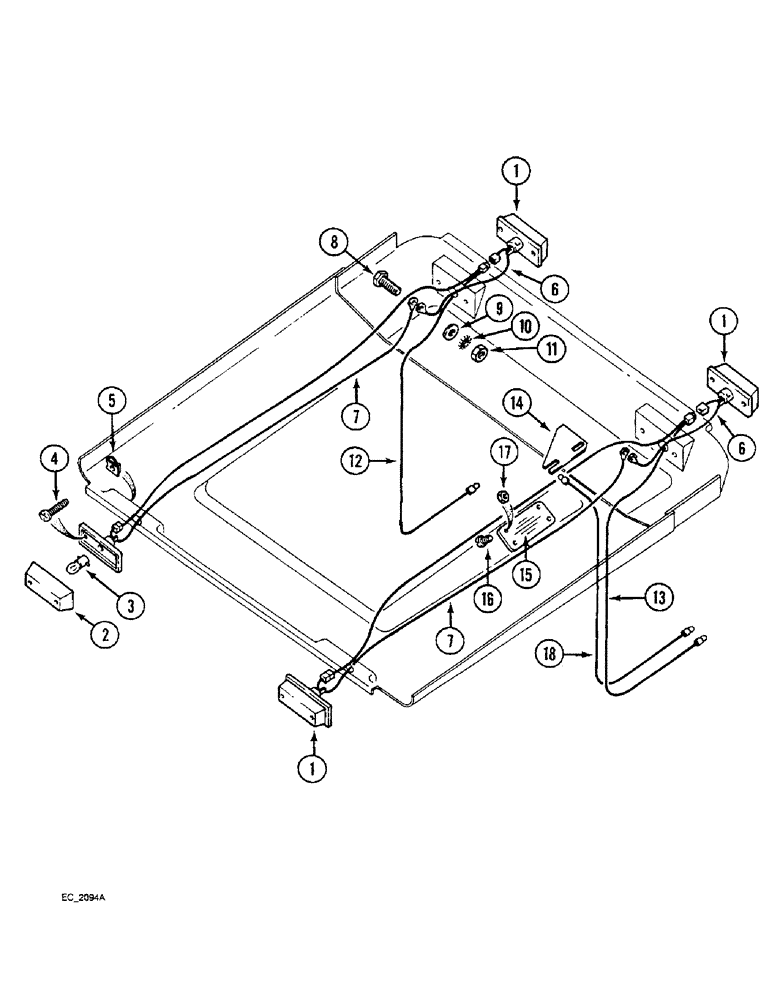 Схема запчастей Case IH 3230 - (4-042) - ROPS CANOPY WIRING AND LIGHTS (04) - ELECTRICAL SYSTEMS