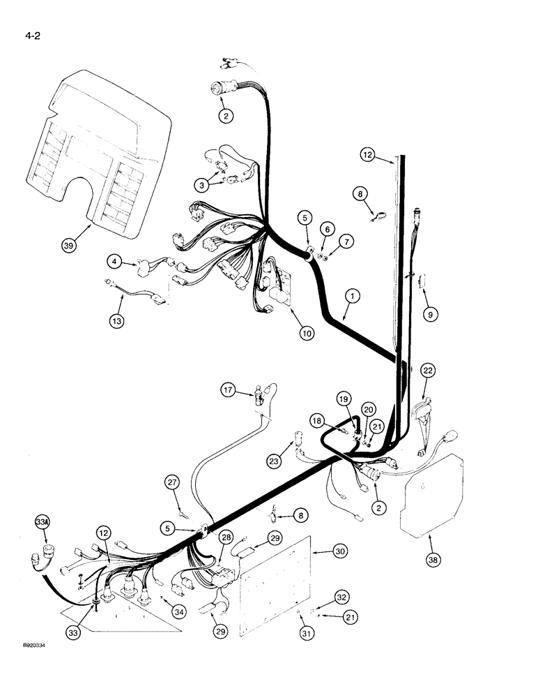 Схема запчастей Case IH 9210 - (4-002) - LOWER CAB HARNESS, PRIOR TO P.I.N. JCB0028400 (04) - ELECTRICAL SYSTEMS